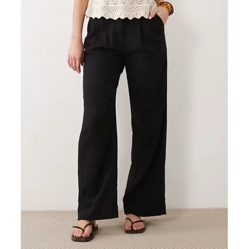 Abercrombie & Fitch Curve Love Wide Leg Pants Black Women Size 24/00S Short